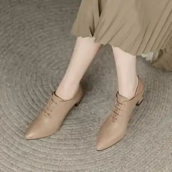 杰普梵轻奢潮牌单鞋女秋季深口新款皮鞋软皮粗跟高跟女鞋奶茶色跟高7