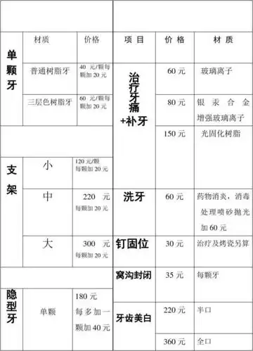 牙科项目价目表.doc