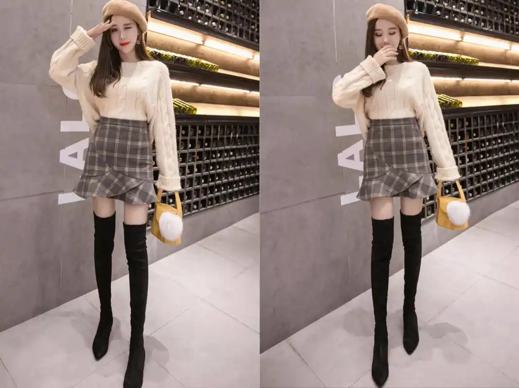 小个子短裙 过膝靴,2018年秋冬这样穿最显高挑!