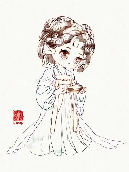 古风q版十二花神系列之金樱子线稿