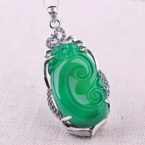 天然高冰种绿玉如意吊坠翡翠帝王满阳绿女士挂件项坠