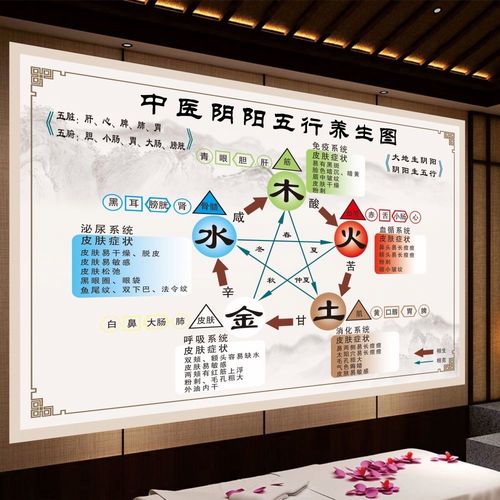 中医阴阳五行养生图挂画中医养生馆海报装饰画背景墙自粘墙贴壁画