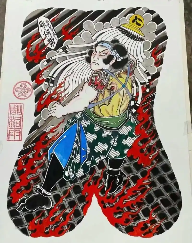 日式老传统经典纹身题材--野狐三次.儿时被裹着野狐花纹的襁褓 - 抖音