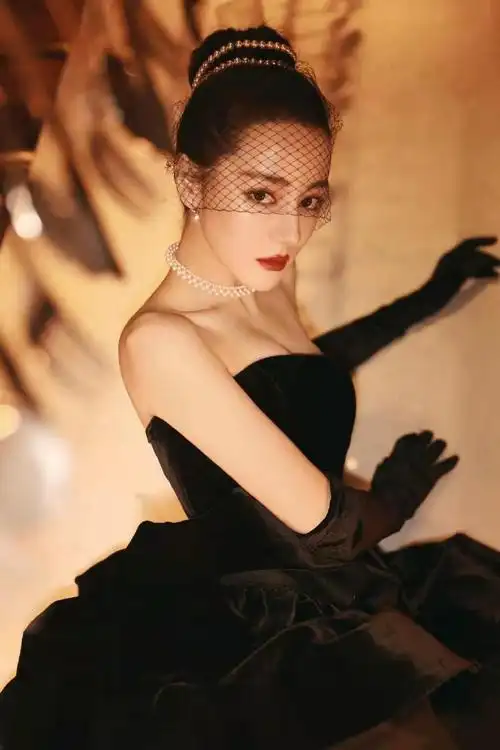 高端晚礼服端庄迪丽热巴同款连衣裙礼服黑色法式礼服