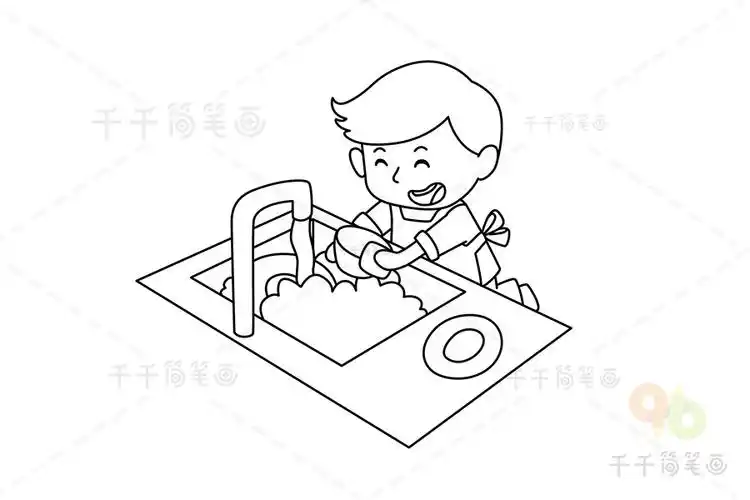 小朋友洗碗简笔画