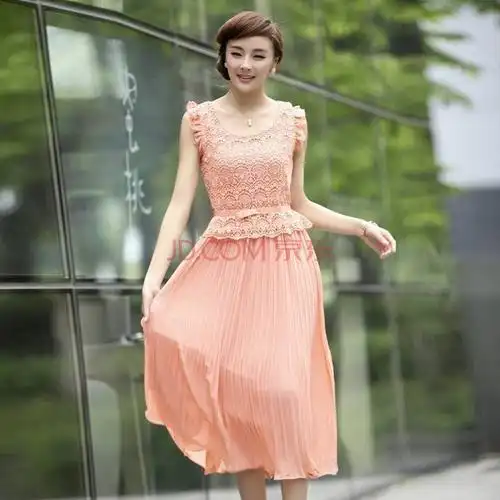 00 【货到付款】涩依2014夏装新品甜美无袖钉珠雪纺连衣裙sy6687 粉色