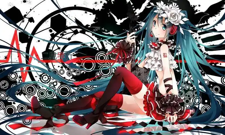 二息步行|东天红的初音未来壁纸插画图片