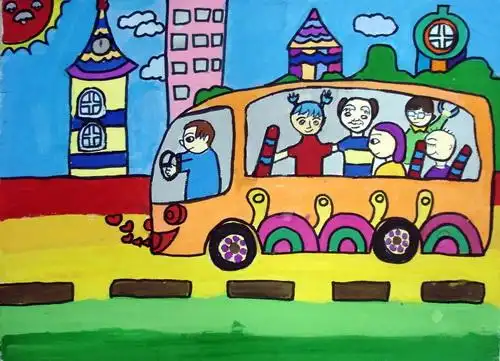 少儿书画作品-公交车上/儿童书画作品公交车上欣赏_中国少儿美术教育