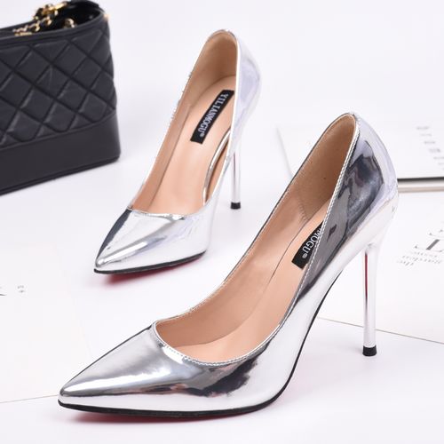 单鞋银色高跟鞋女2022新款春款尖头细跟漆皮单根10cm职业百搭女鞋