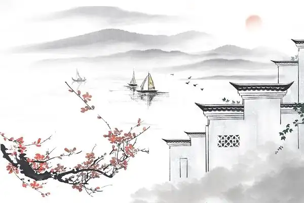 江南水乡水墨山水风景江南水乡水墨插画