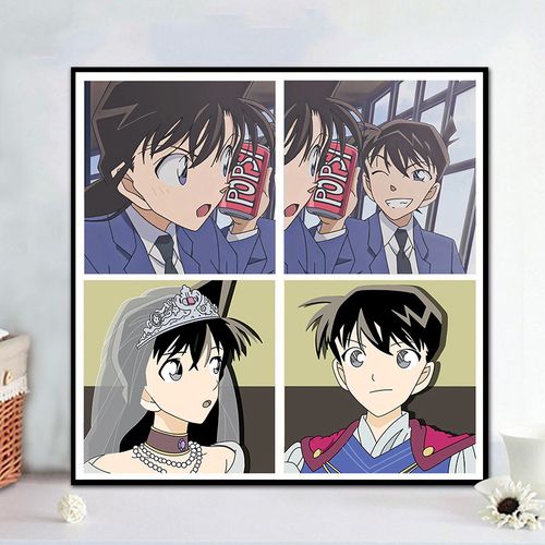 名侦探柯南diy数字油画 手绘填充涂色装饰画 工藤新一 小兰油彩画