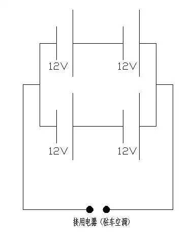 你好: 4个12v串联电压是4x12=48v 如果你的驻车空调电压是24v,可以用
