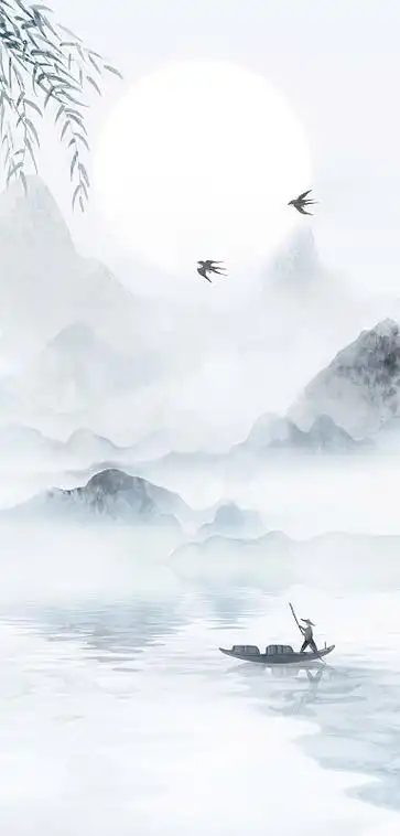 中国风意境水墨山水画竖版背景插画图片下载