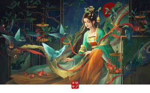 古风插画-《笼中雀语》