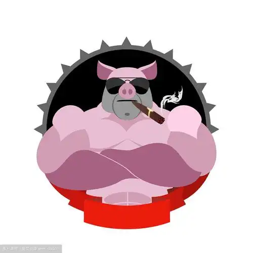 戴着眼镜的强壮的猪,还有雪茄的标志