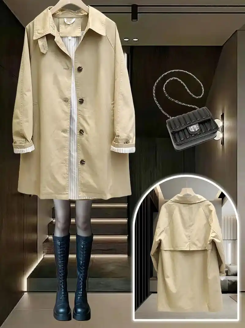 姐妹们～韩版中长款风衣外套,今年很流行韩版中长款