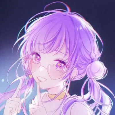二次元 少女 头像 粉紫发 粉紫瞳 粉紫色系 爱心眼镜