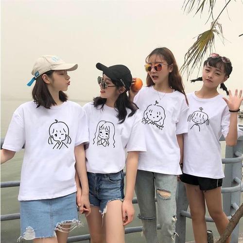 不一样的姐妹装三人闺蜜装夏装t桖3四人旅游学生ins风简笔画t恤女