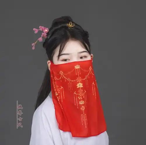 超仙气的汉服遮面纱古风双鹤渐变雪纺印花面纱汉服遮面蒙面防晒配饰女