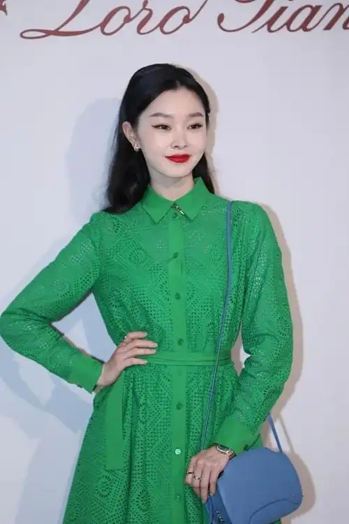 宋轶的肤色好适合穿绿色墨绿色衬衫裙配复古发型显得脸好白