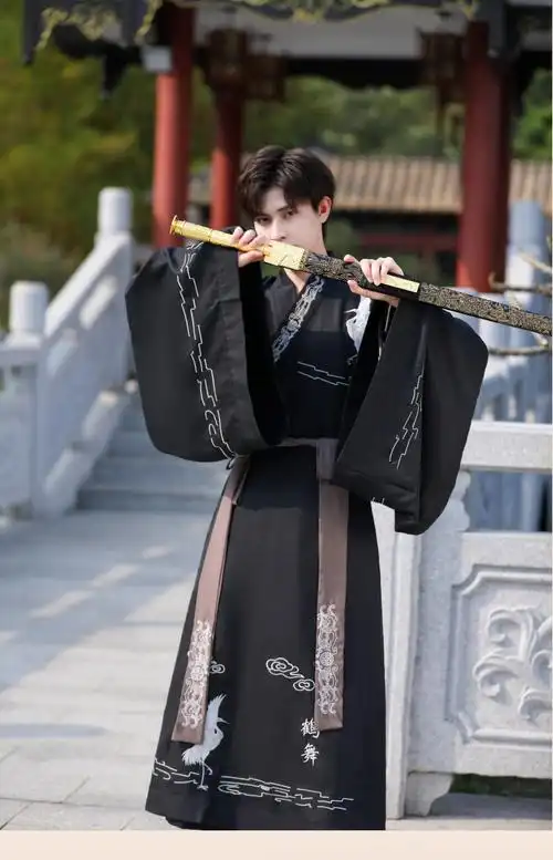 原创汉服男古装广袖大袖衫直裾魏晋风男学生毕业古装套装男朗诵演出服