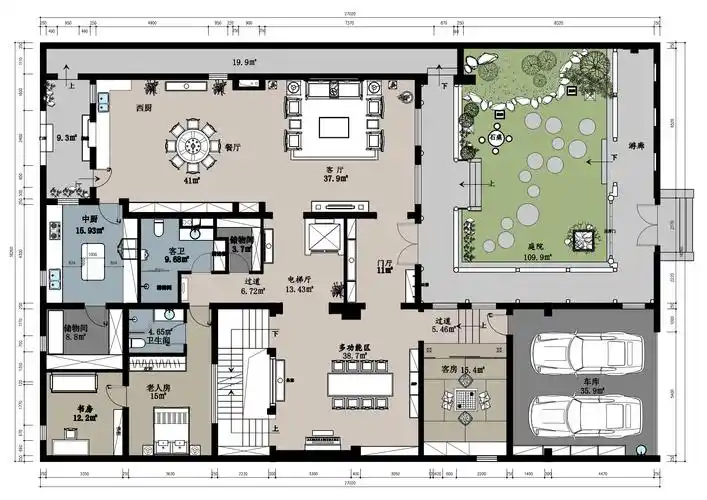 6室3厅8卫1200平米中式