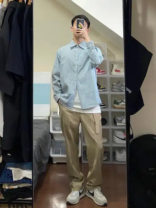 173男生穿搭早秋的第一件条纹衬衫