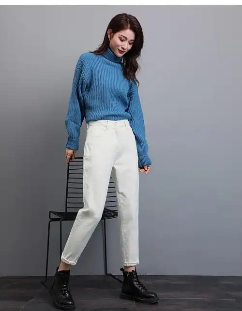 白色哈伦裤女网红宽松休闲裤春秋新款高腰显瘦萝卜裤韩版百搭老爹裤子