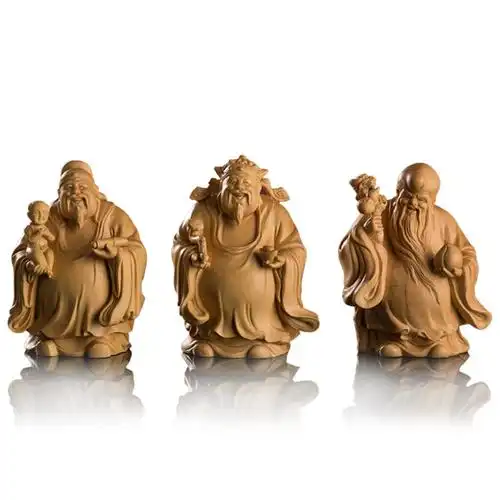 黄杨木雕实木家居客厅摆件人物福禄寿三星供奉雕刻工艺品