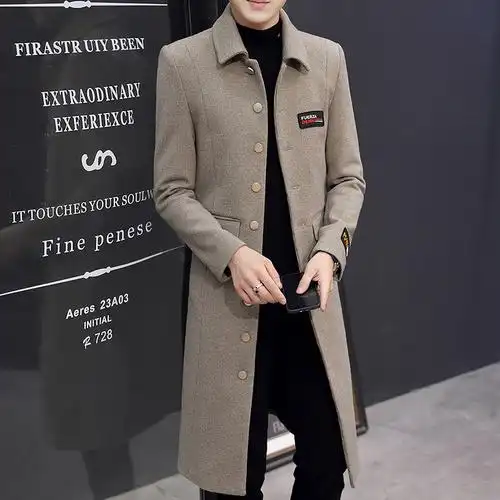 秋冬季过膝加长风衣男潮流韩版呢子外套男士长款修身帅气毛呢大衣
