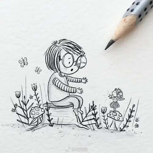 可爱简单的童趣铅笔画byalexandramacvean