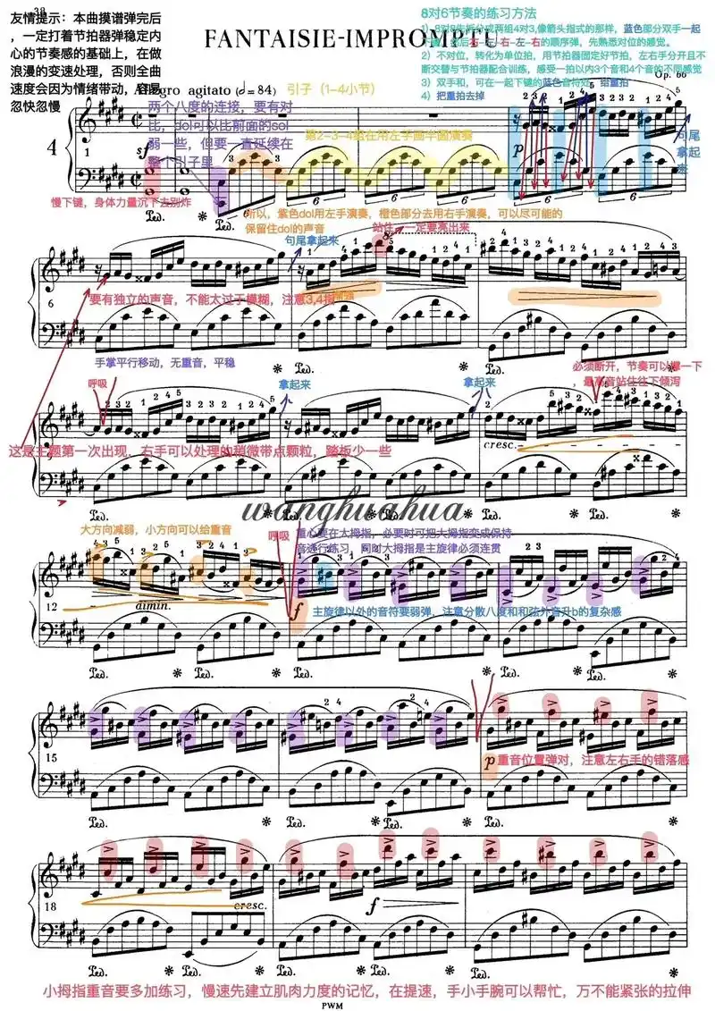 肖邦 升c小调幻想即兴曲 钢琴谱分享 带笔记和指法 - 抖音