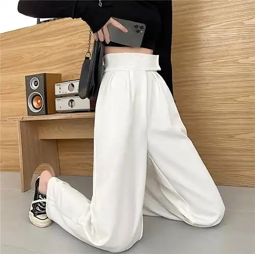 阔腿裤女裤春秋季2021新款宽松直筒显瘦高腰垂感拖地休闲白色裤子