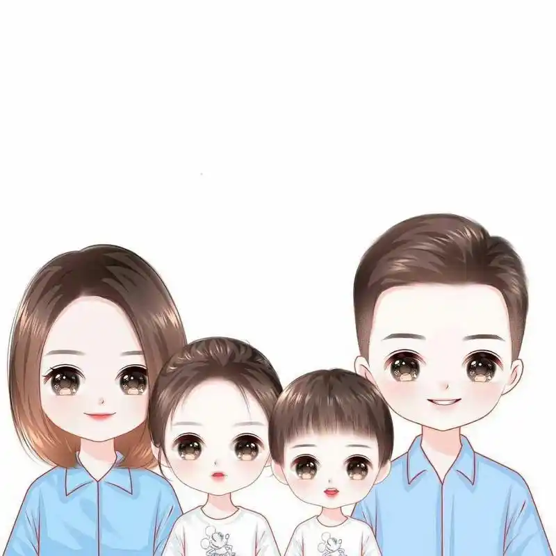 四口之家,最完美的全家福手绘头像.