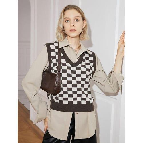 yyiam白色马甲|checkerboard v-neck knit vest_white
