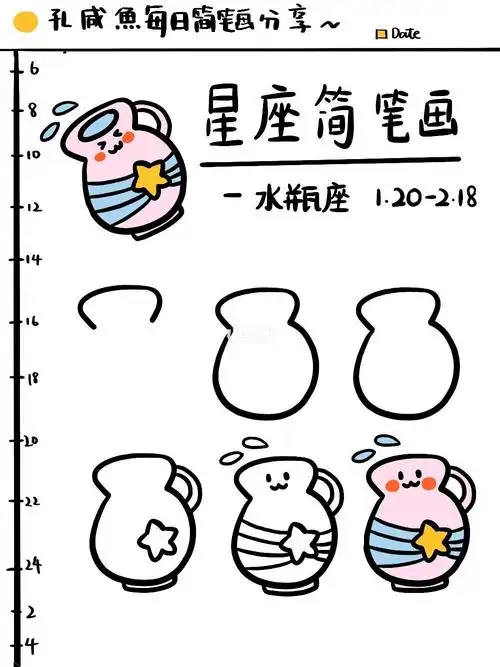 手帐素材超萌水瓶星座简笔画