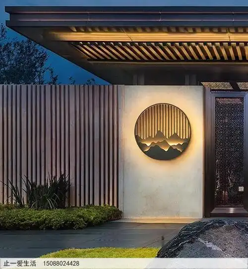 户外园林不锈钢假山景墙效果图大全