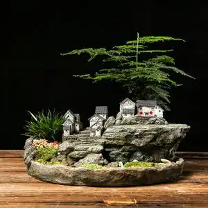 中式禅意小房子花盆创意室内盆栽庭院假山盆景装饰微景观造景摆件