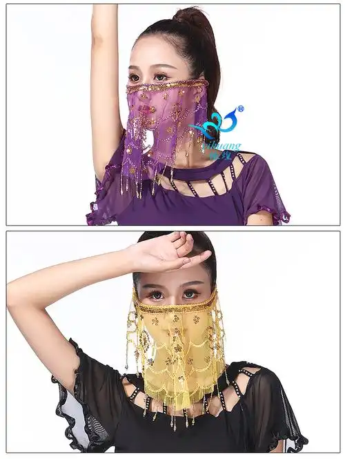 网纱亮片面纱 舞蹈表演面罩 肚皮舞面纱饰品 网纱遮面巾 遮脸纱巾