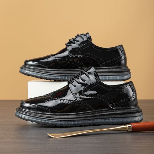 新款布洛克雕花男鞋英伦牛皮男士休闲皮鞋漆皮厚底增高皮鞋男气垫