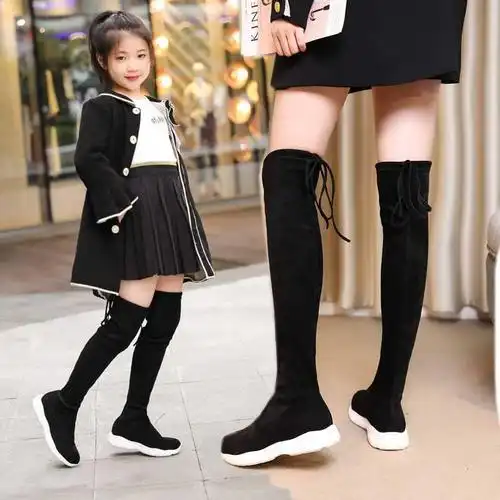 女童弹力靴2019新款时尚秋冬季儿童过膝长靴大童学生公主高筒单靴
