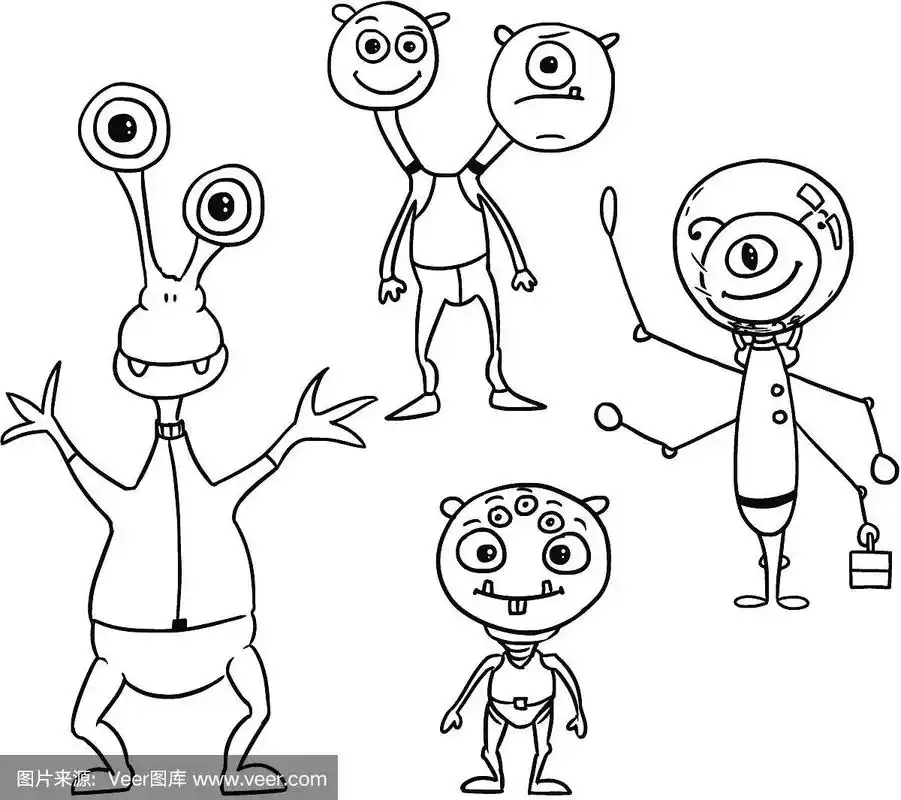 宇航员,外星人,卡通,矢量,快乐