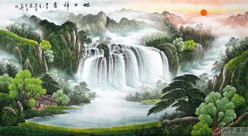 【已售】吴东六尺聚宝盆山水画《旭日祥云》已裱片