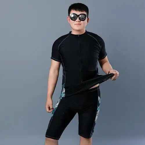 男士泳衣专业迈登高大码五分泳裤上衣游泳泡温泉泳衣男款套装大码视频