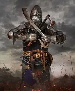 骑士与剑在战场照片