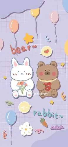 小熊格子可爱手绘主题手机壁纸第一辑