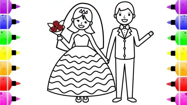 儿童简笔画:新娘新郎结婚了