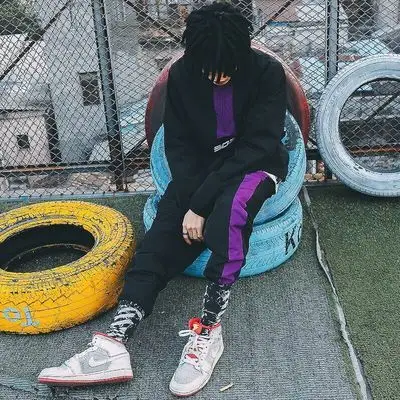 欧美原创嘻哈潮流套装收口休闲裤风衣料卫衣冲锋衣男潮牌街头撞色