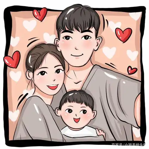 早起迎接幸福手绘头像更温馨好看的一家三口四口头像