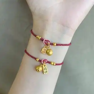 炎氏999足金铃铛手链黄金元宝纳福女转运珠金珠编织手绳送女朋友c款
